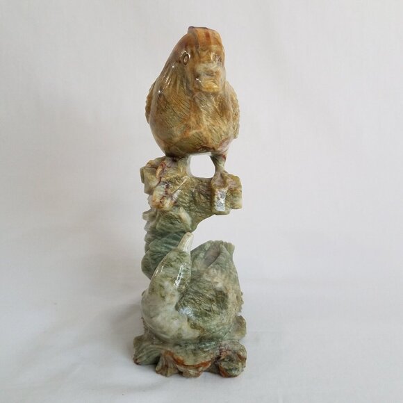 Hand Carved Song Birds 8" Hardstone Green to Golden Brown Audubon Chinese ? - Picture 3 of 16